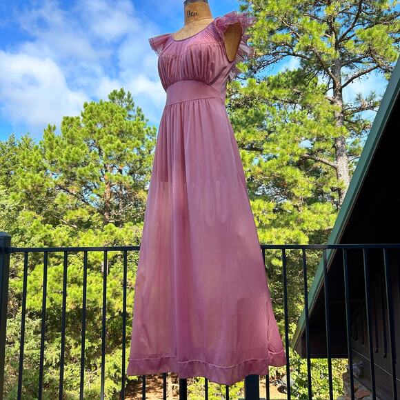 Vintage 40s/50s Vanity Fair Hand Dyed Micro Pleat Ruffled Ruched Maxi Slip Dress - Picture 3 of 9